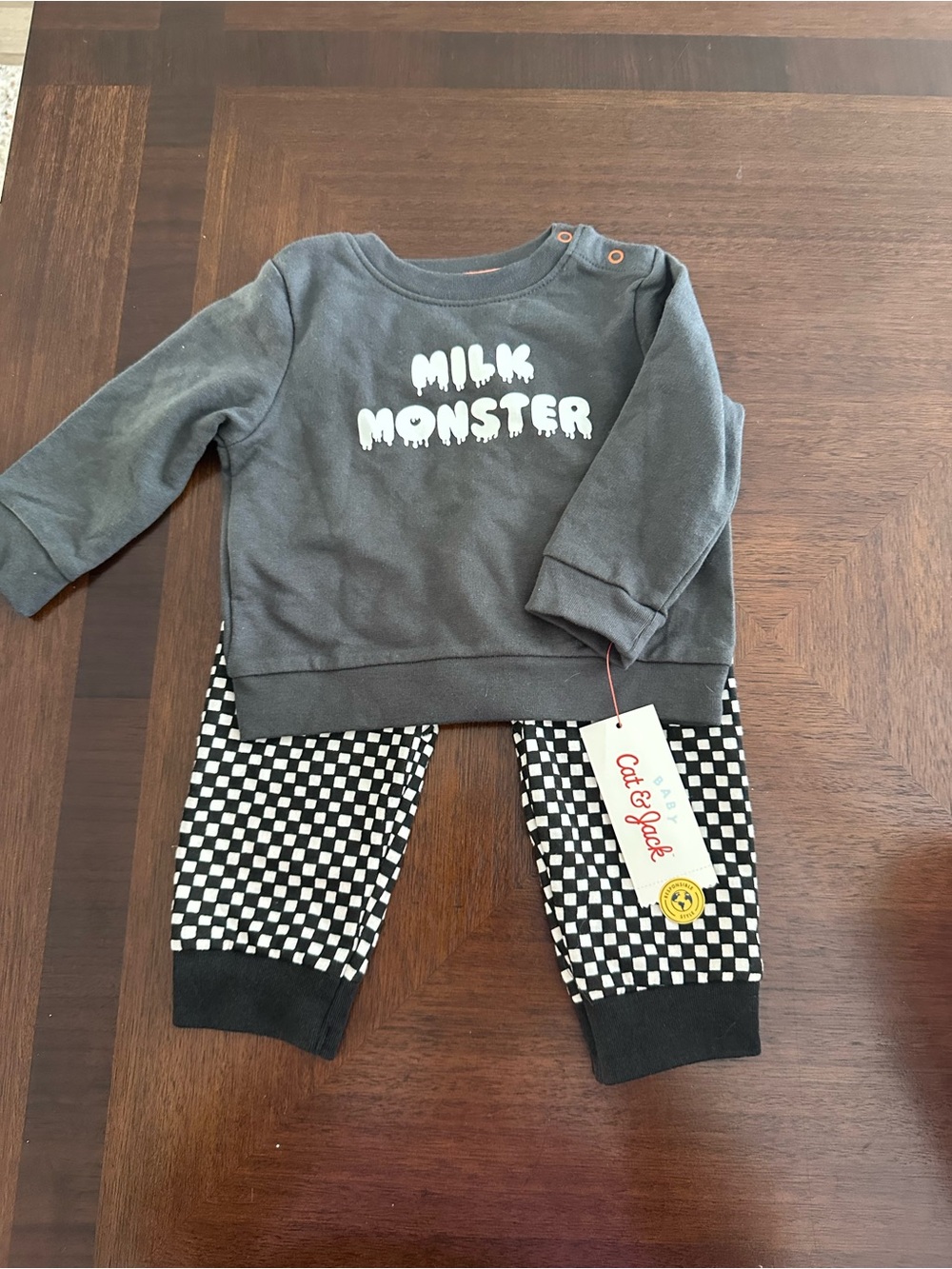 Halloween Milk Monster Sweatshirt & Checker Joggers Set - Gray & Black